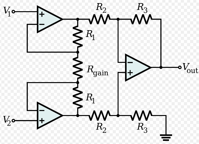 Three-op-amp instrumentation amplifier